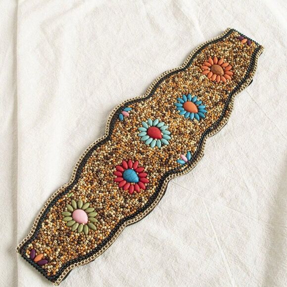 Boho Beaded Statement Belt – Handmade Embellished Waistband S/M (23" to 32") - Picture 2 of 5